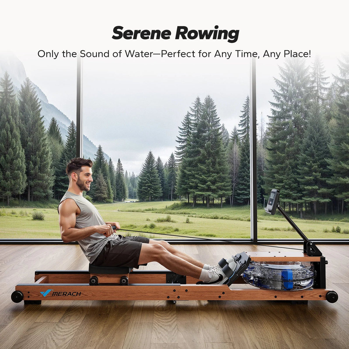 Water Rower Foldable Solid Wood Bluetooth Monitor