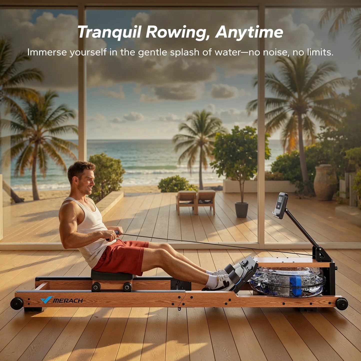 Water Rower Foldable Solid Wood Bluetooth Monitor
