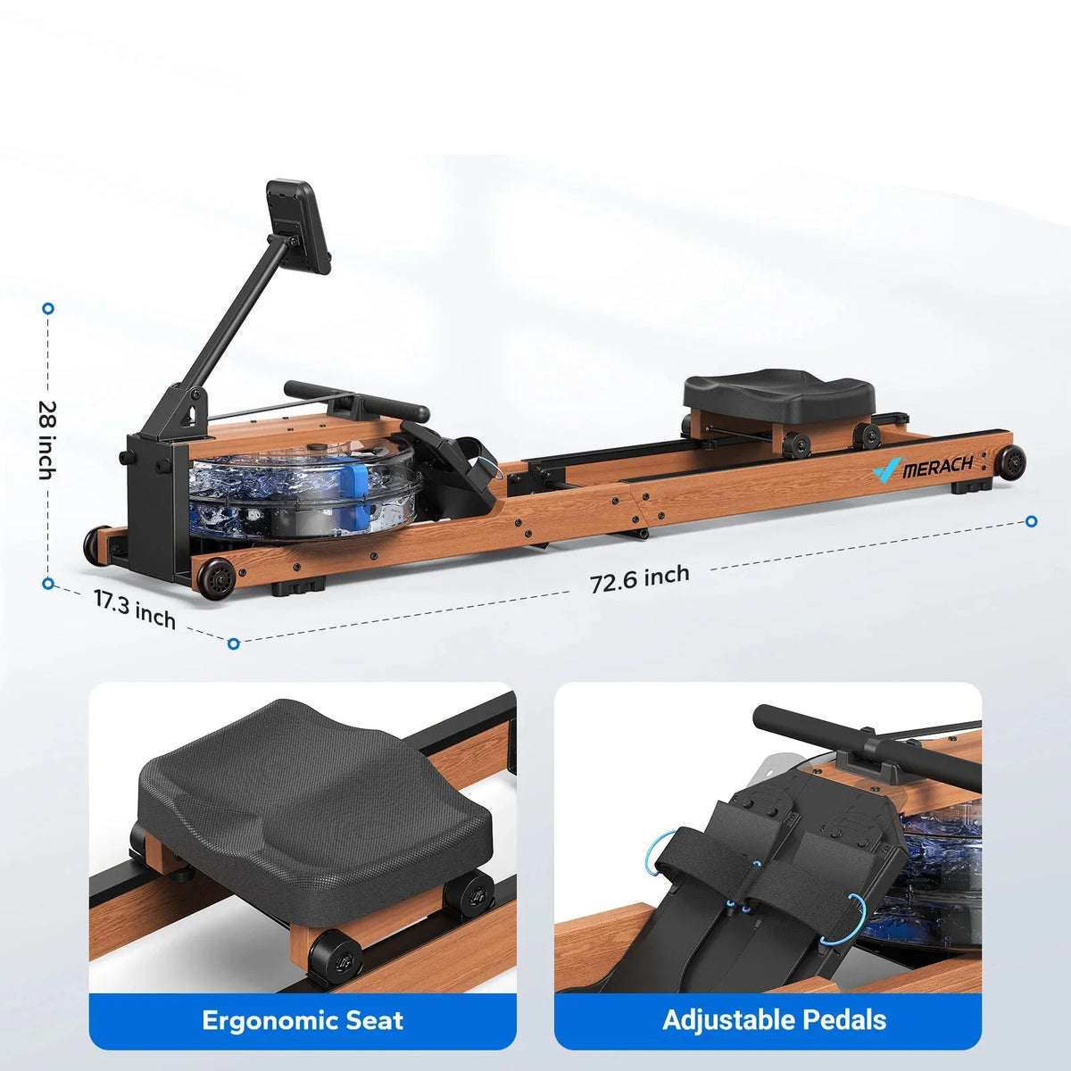 Water Rower Foldable Solid Wood Bluetooth Monitor