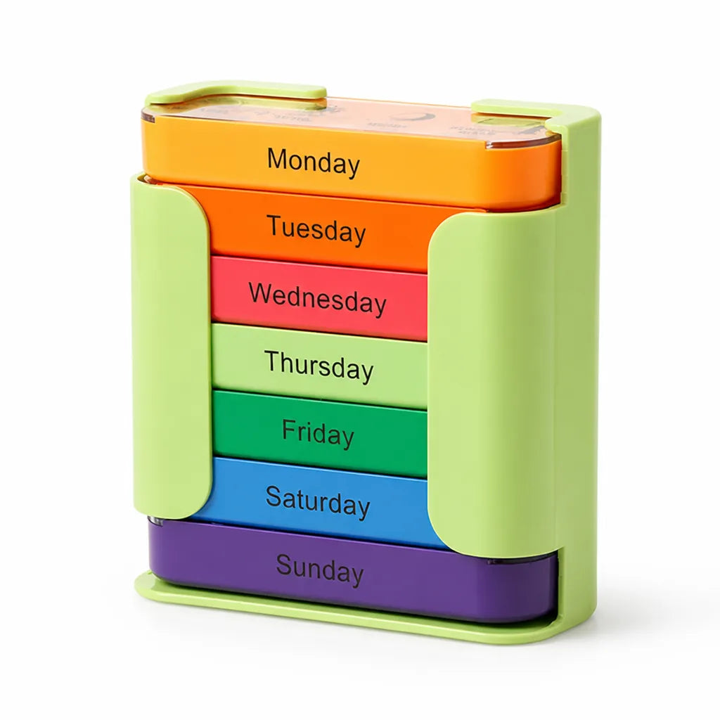Weekly Pill Organizer Color-Coded 7 Compartments