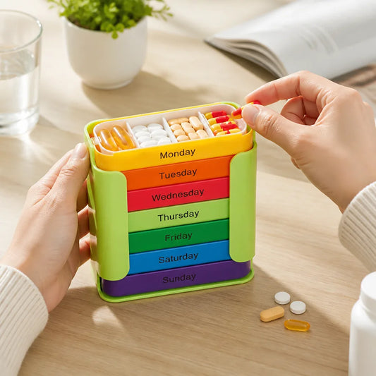 Weekly Pill Organizer Color-Coded 7 Compartments