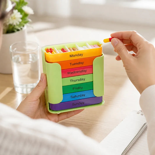 Weekly Pill Organizer Color-Coded & Portable