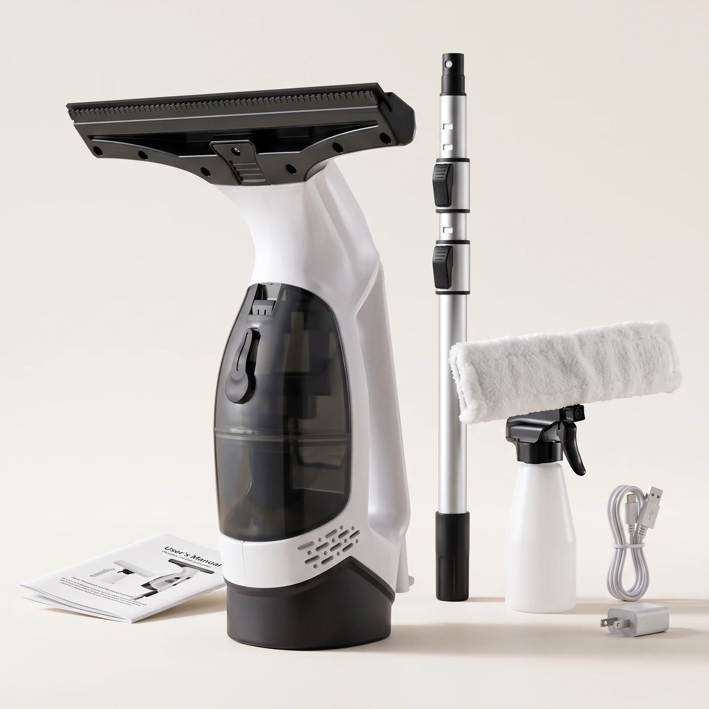 Window Vacuum Cleaner Cordless Telescopic Handle & Squeegee