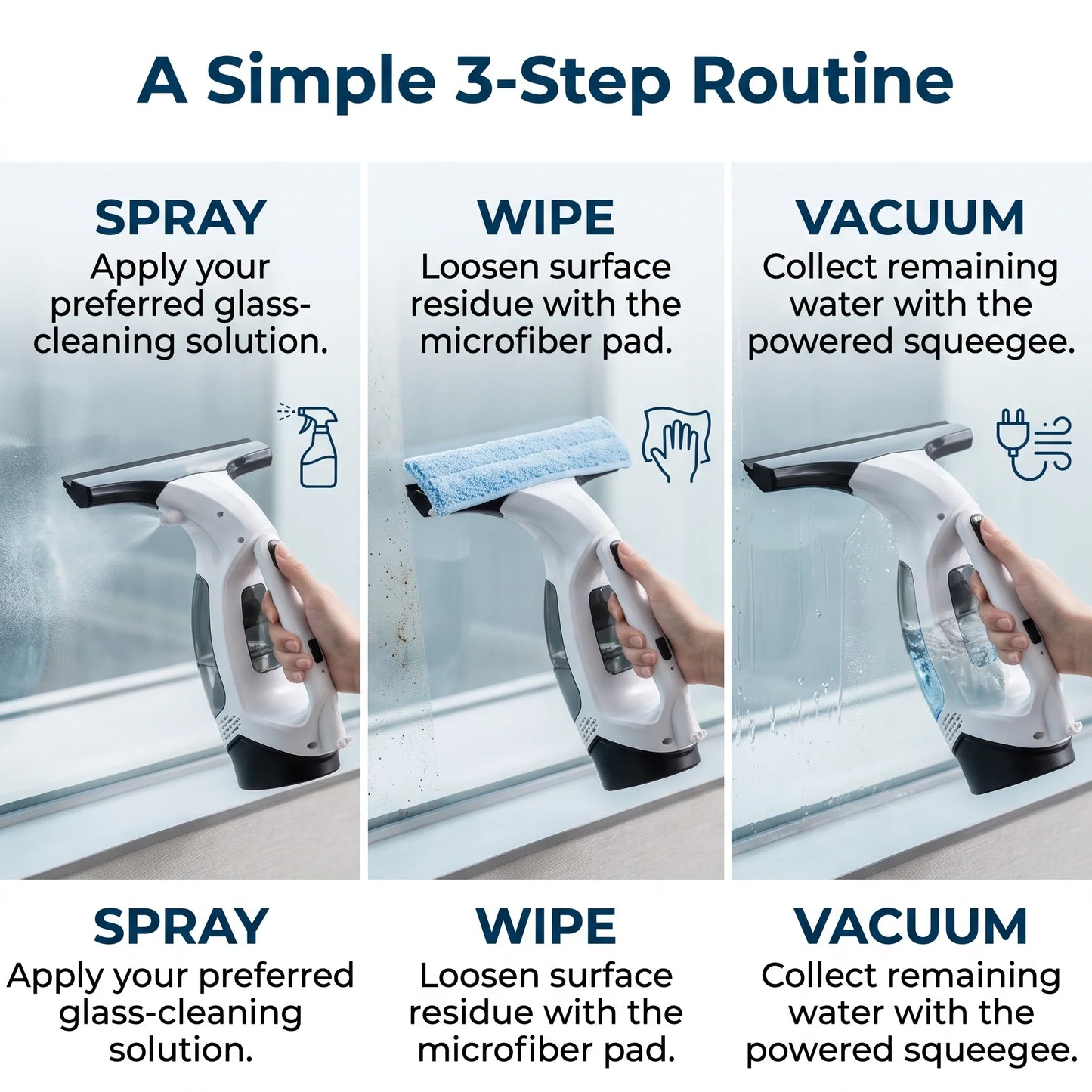 Window Vacuum Cleaner Cordless Telescopic Handle & Squeegee