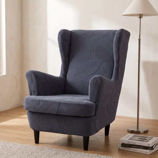 Wingback Chair Slipcover Set Two-Piece Stretch Jacquard Snug Fit