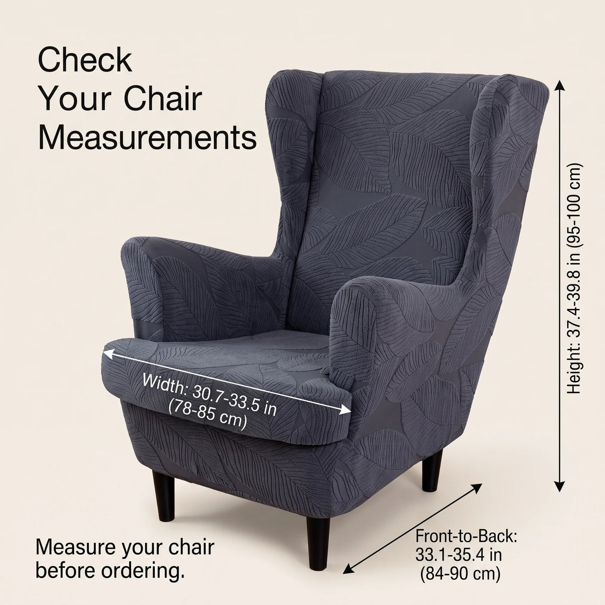 Wingback Chair Slipcover Set Two-Piece Stretch Jacquard Snug Fit