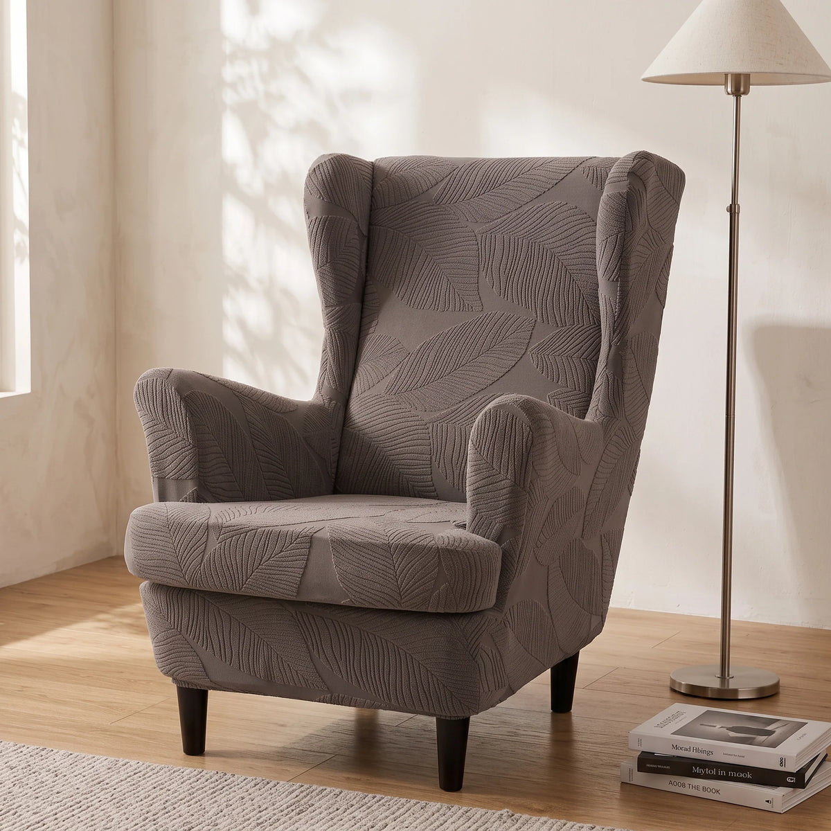 Wingback Chair Slipcover Set Two-Piece Stretch Jacquard Snug Fit