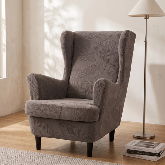Wingback Chair Slipcover Set Two-Piece Stretch Jacquard Snug Fit