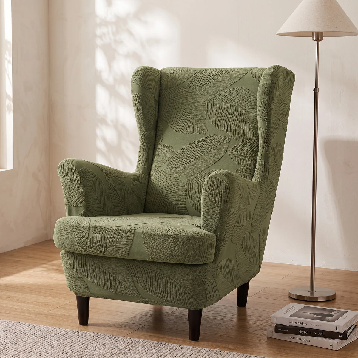 Wingback Chair Slipcover Set Two-Piece Stretch Jacquard Snug Fit
