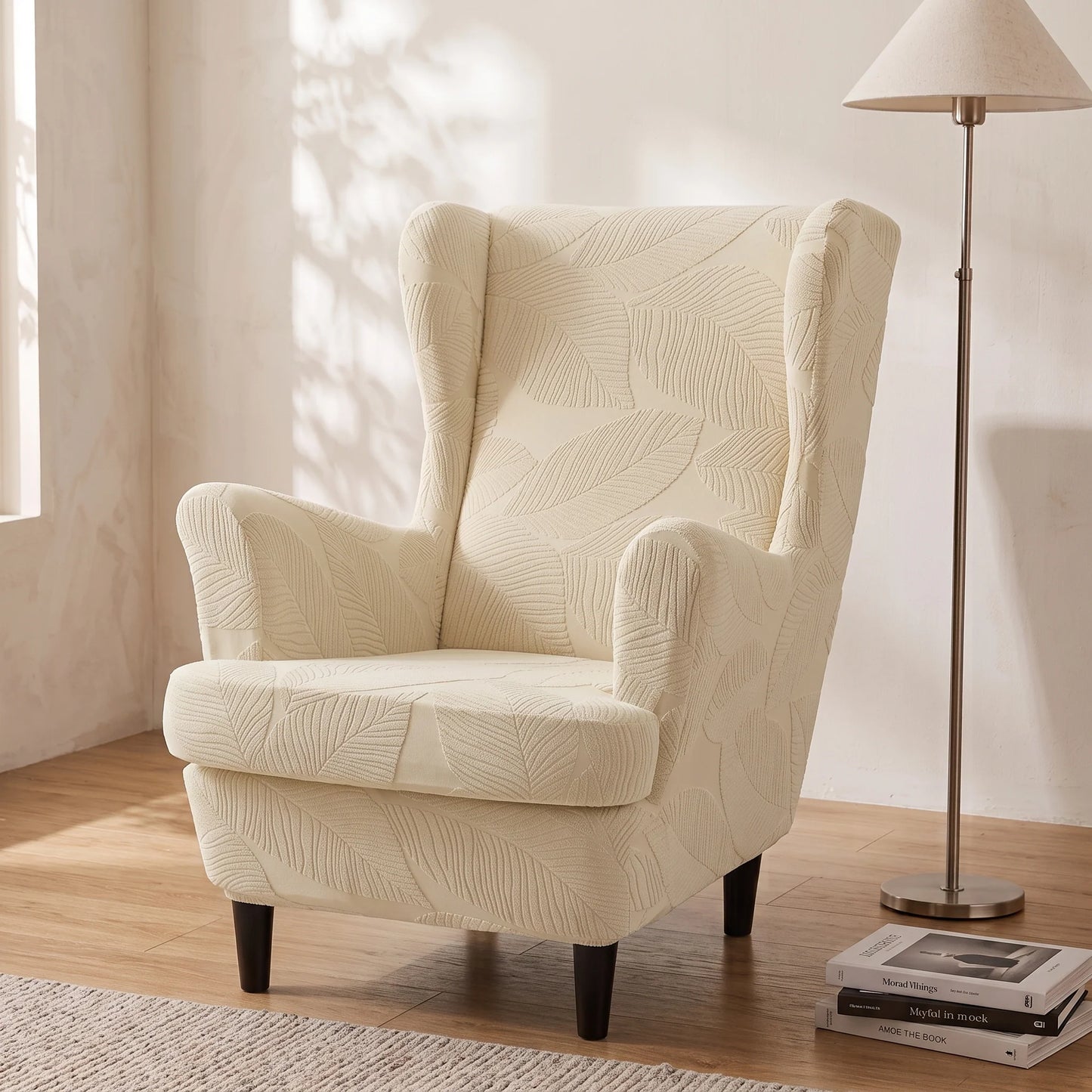 Wingback Chair Slipcover Set Two-Piece Stretch Jacquard Snug Fit