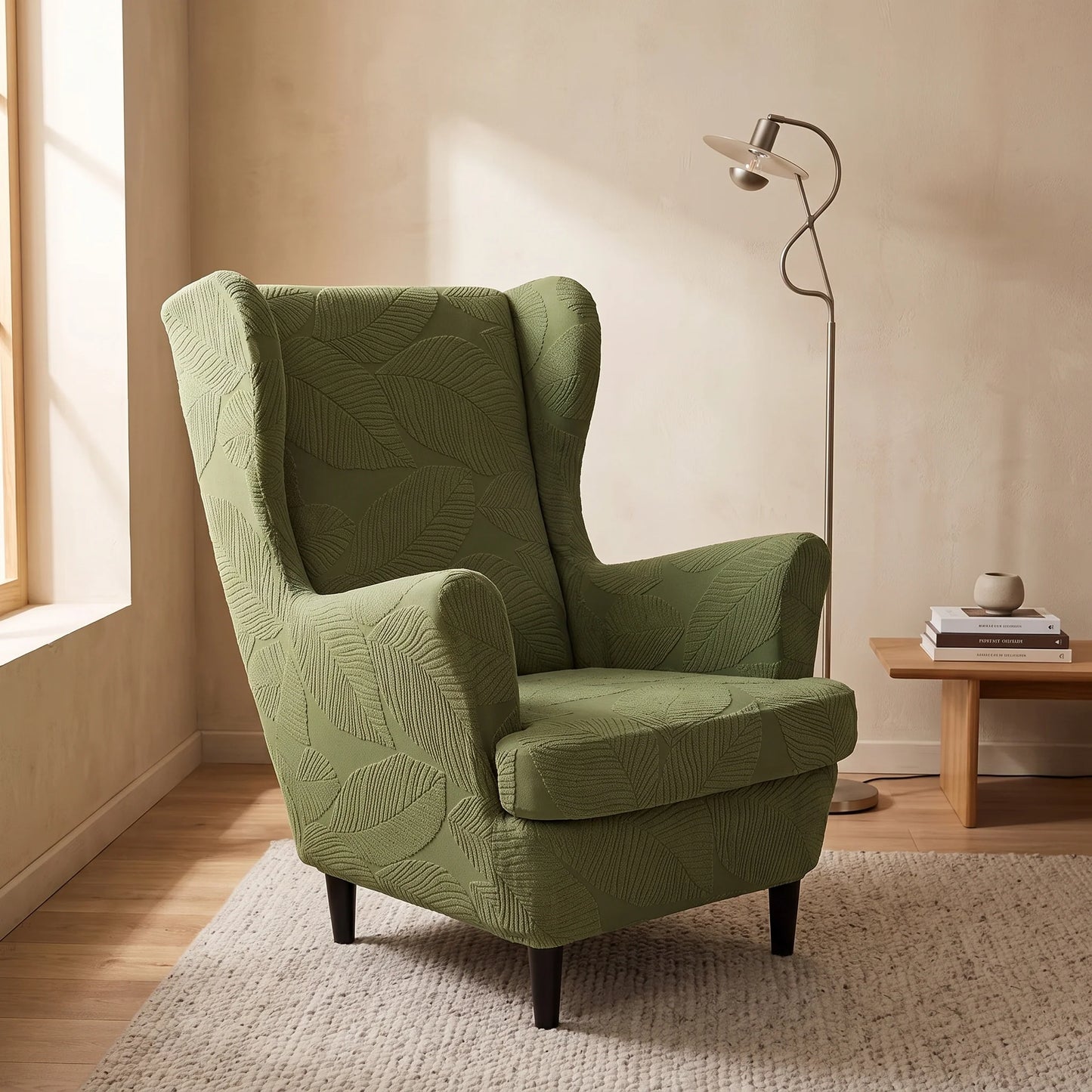 Wingback Chair Slipcover Set Two-Piece Stretch Jacquard Snug Fit