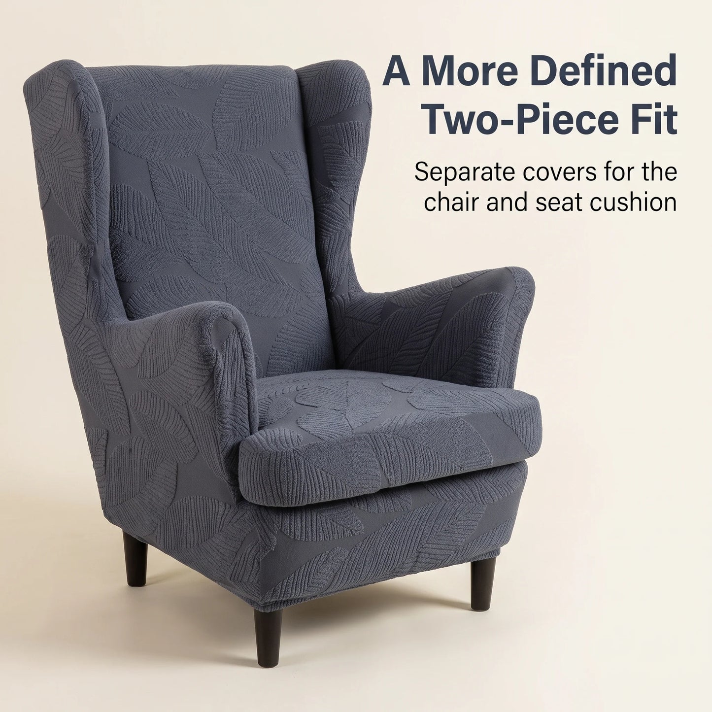 Wingback Chair Slipcover Set Two-Piece Stretch Jacquard Snug Fit
