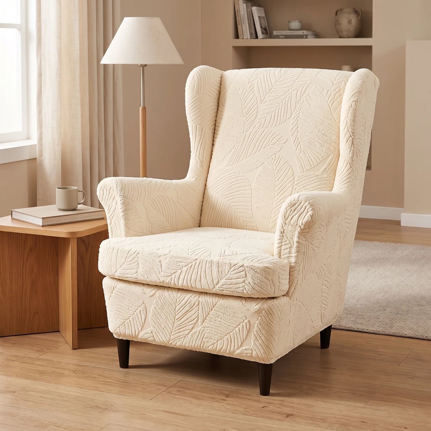 Wingback Chair Slipcover Set Two-Piece Stretch Jacquard Snug Fit
