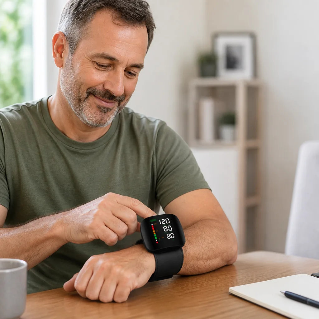 Wrist Blood Pressure Monitor Large LED Touch Display & Rechargeable