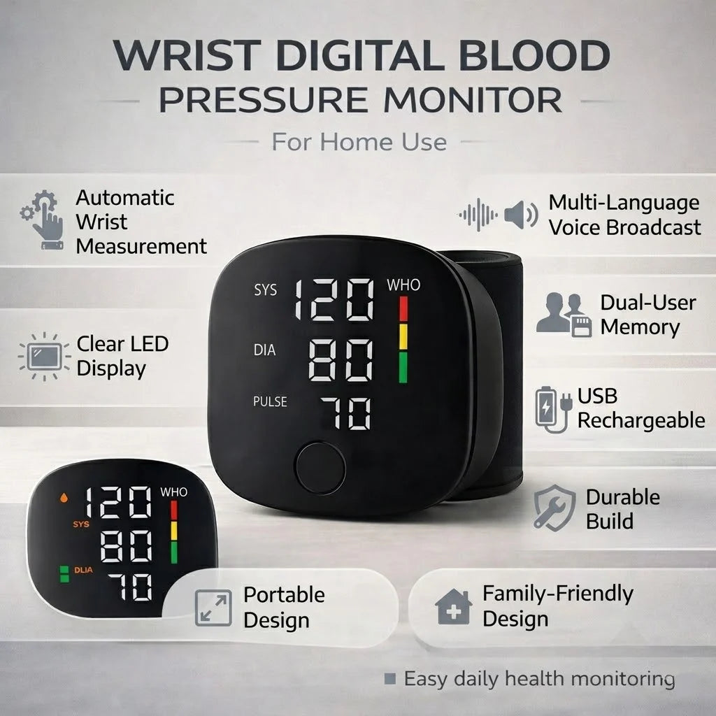 Wrist Blood Pressure Monitor One-Touch Arrhythmia Alert USB Rechargeable