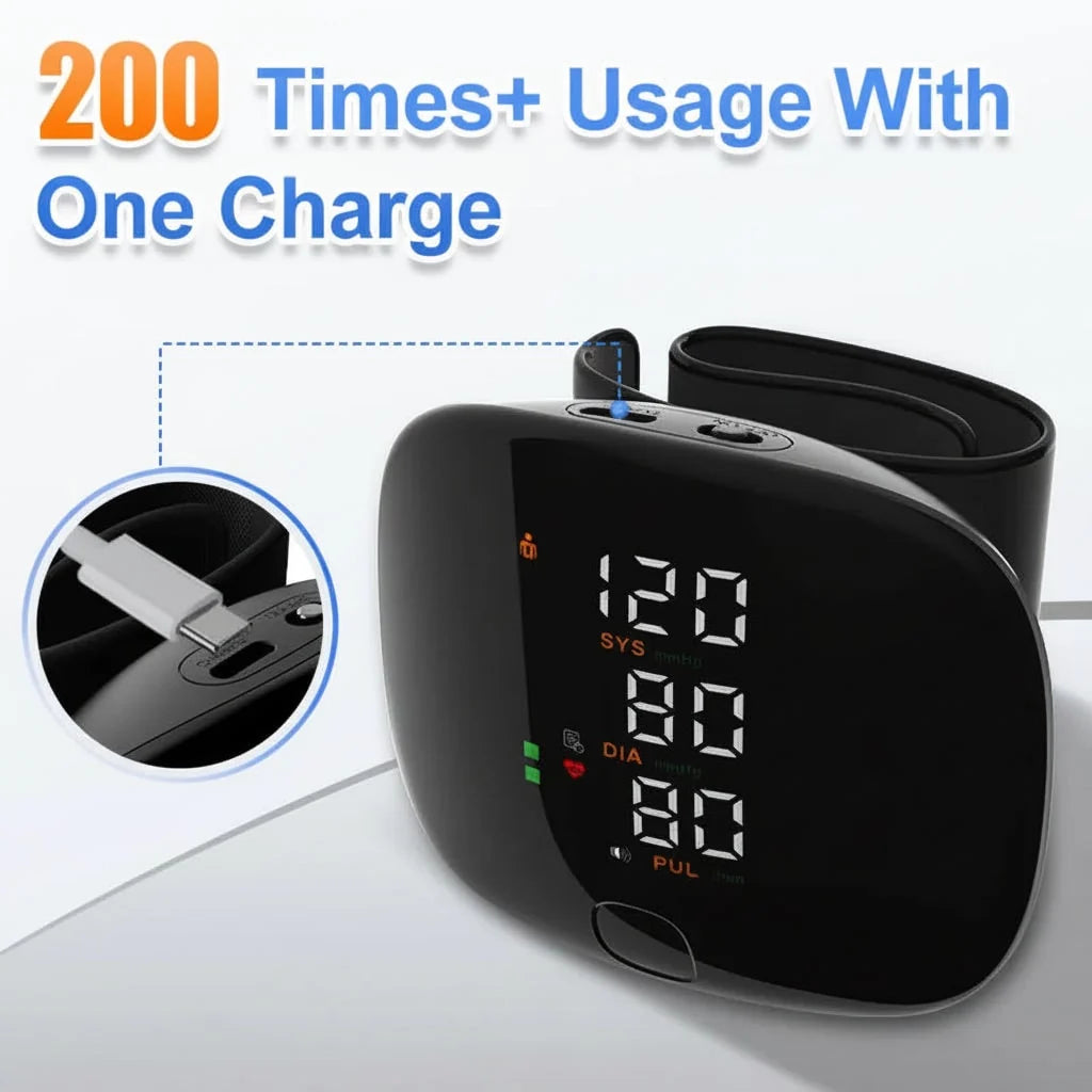 Wrist Blood Pressure Monitor USB-Rechargeable Arrhythmia Detection