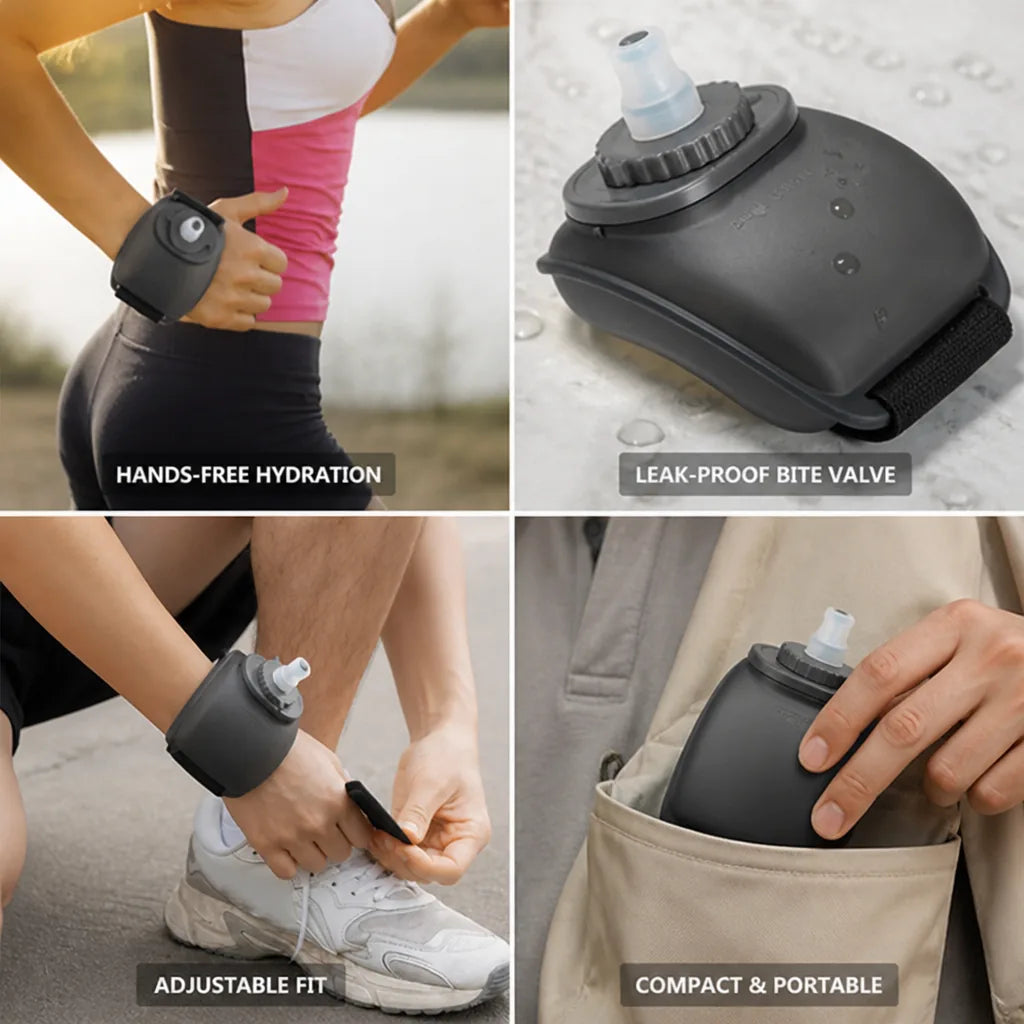 Wrist Hydration Bottle Food-Grade Silicone Bite Valve & Secure Strap