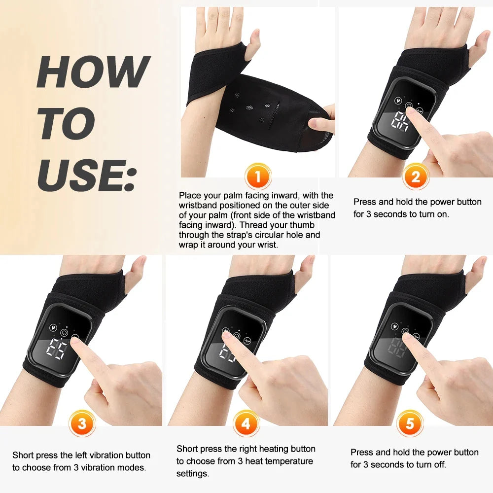 Wrist Massager Heat & Vibration Adjustable Strap