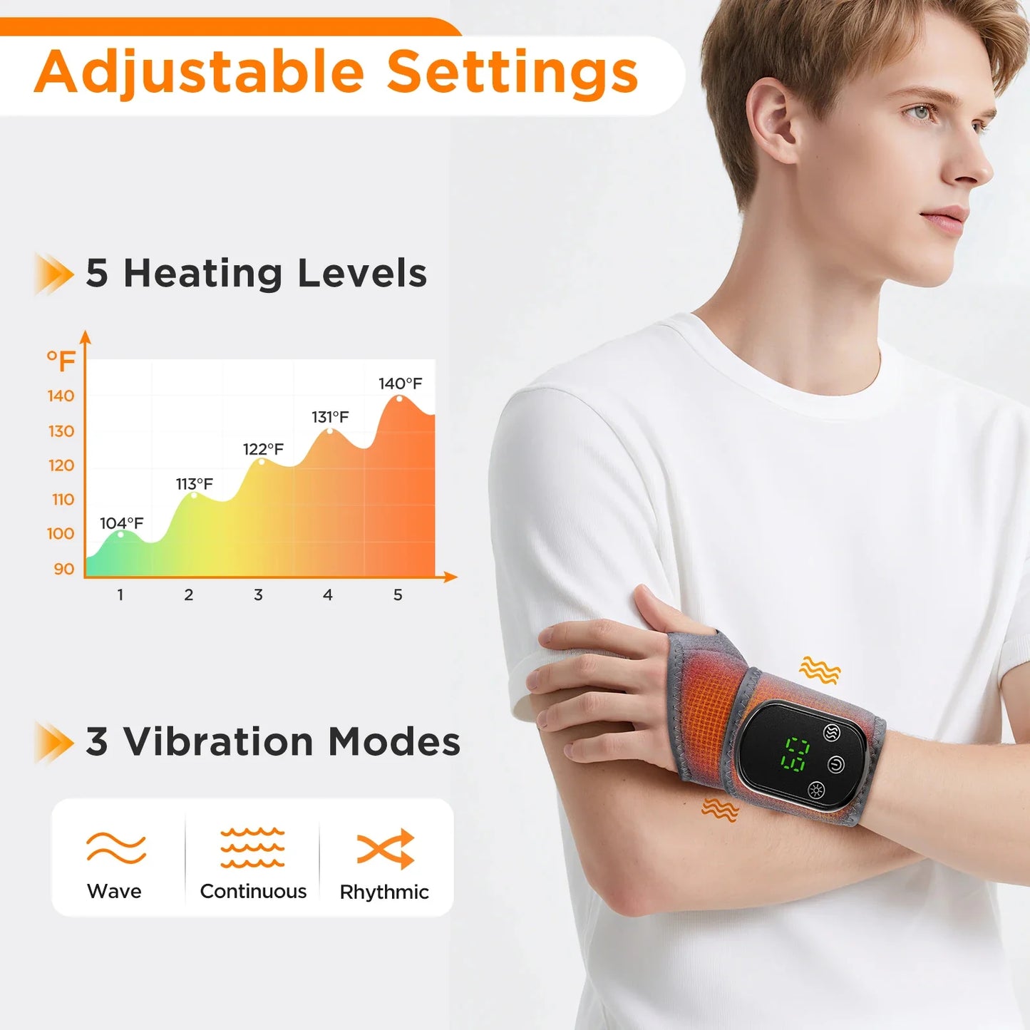 Wrist Massager Heat & Vibration Adjustable Strap