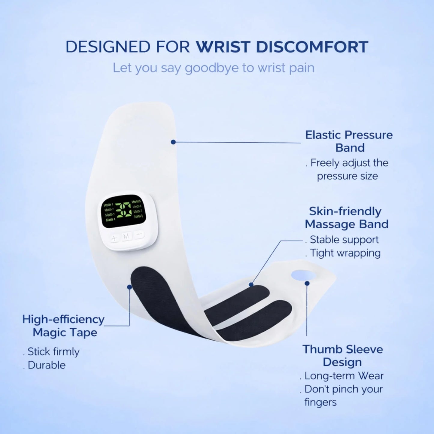 Wrist Support Wrap Adjustable Compression & Rechargeable Massage