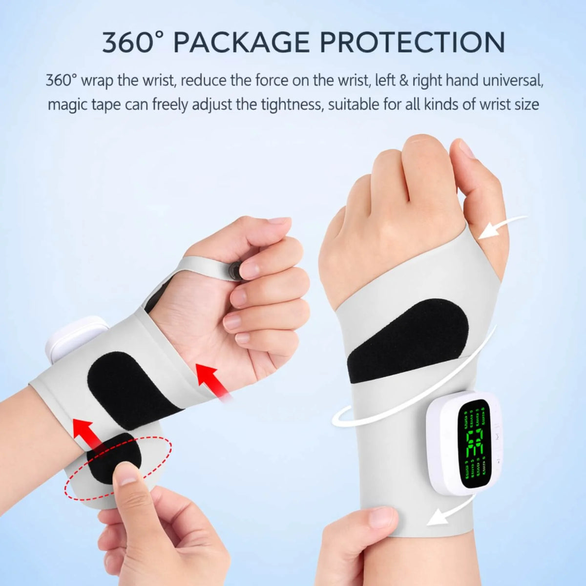 Wrist Support Wrap Adjustable Compression & Rechargeable Massage