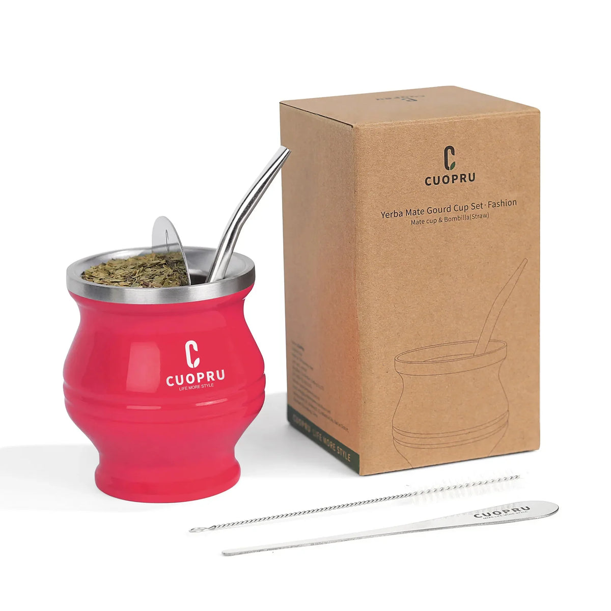 Yerba Mate Cup Double-Wall Stainless Steel With Bombilla Straw