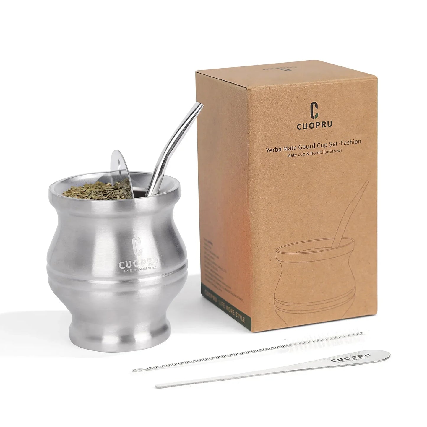 Yerba Mate Cup Double-Wall Stainless Steel With Bombilla Straw