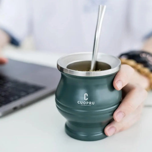 Yerba Mate Cup Double-Wall Stainless Steel With Bombilla Straw