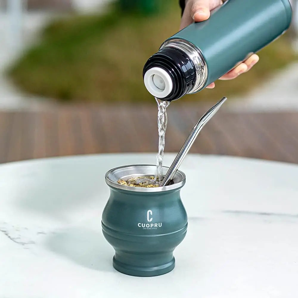 Yerba Mate Cup Double-Wall Stainless Steel With Bombilla Straw