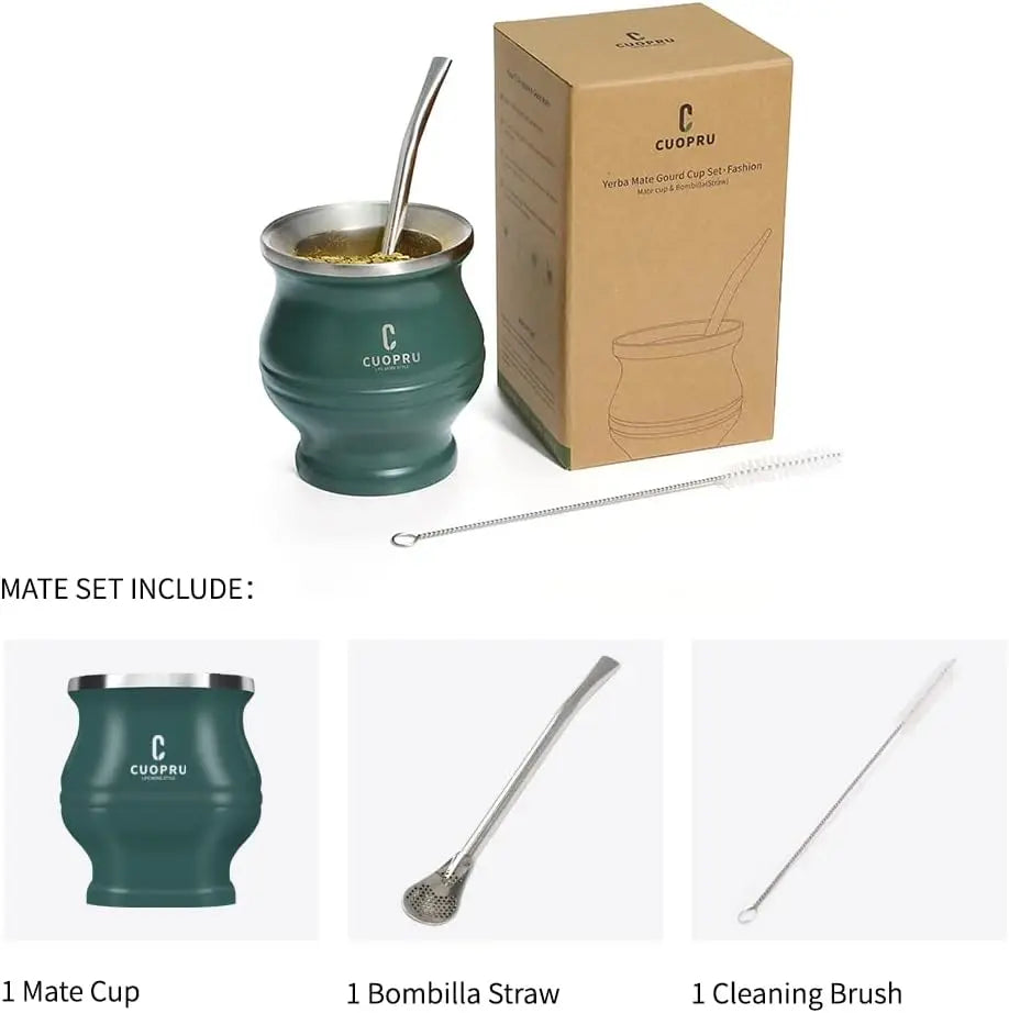 Yerba Mate Cup Double-Wall Stainless Steel With Bombilla Straw