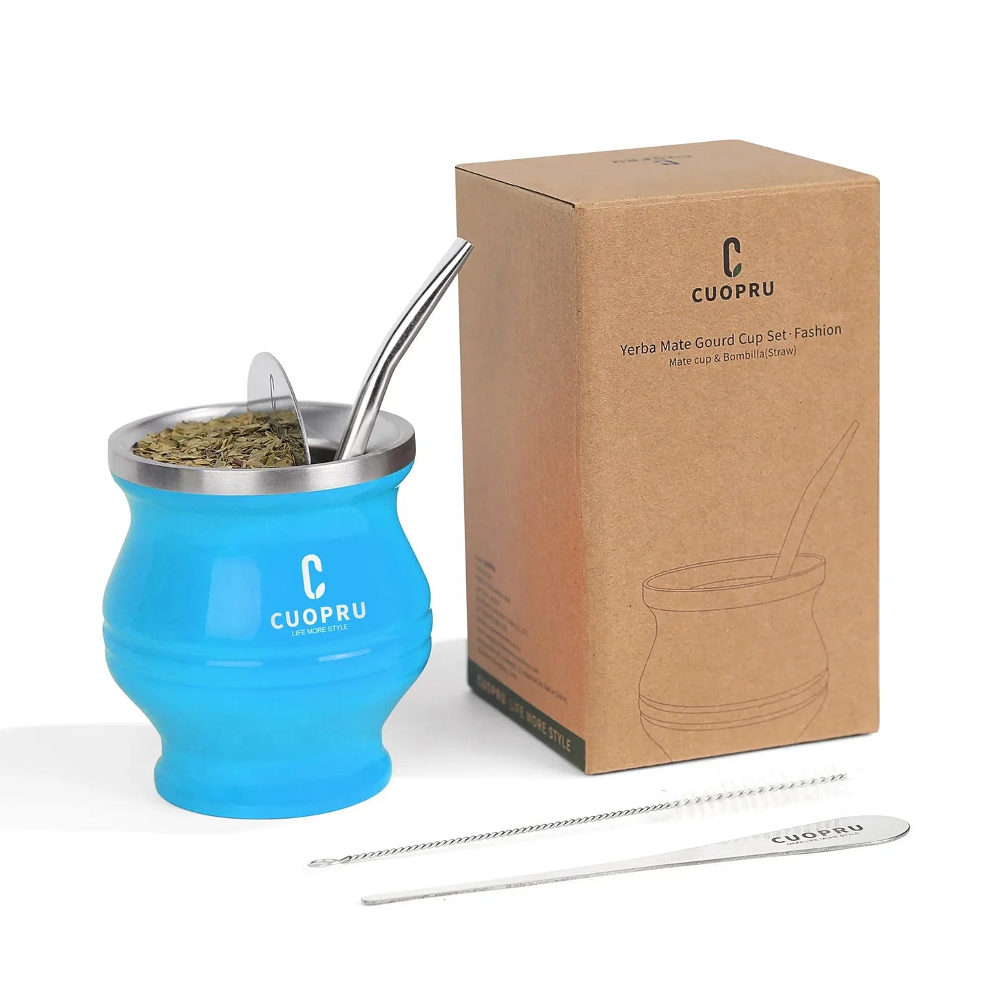 Yerba Mate Cup Double-Wall Stainless Steel With Bombilla Straw