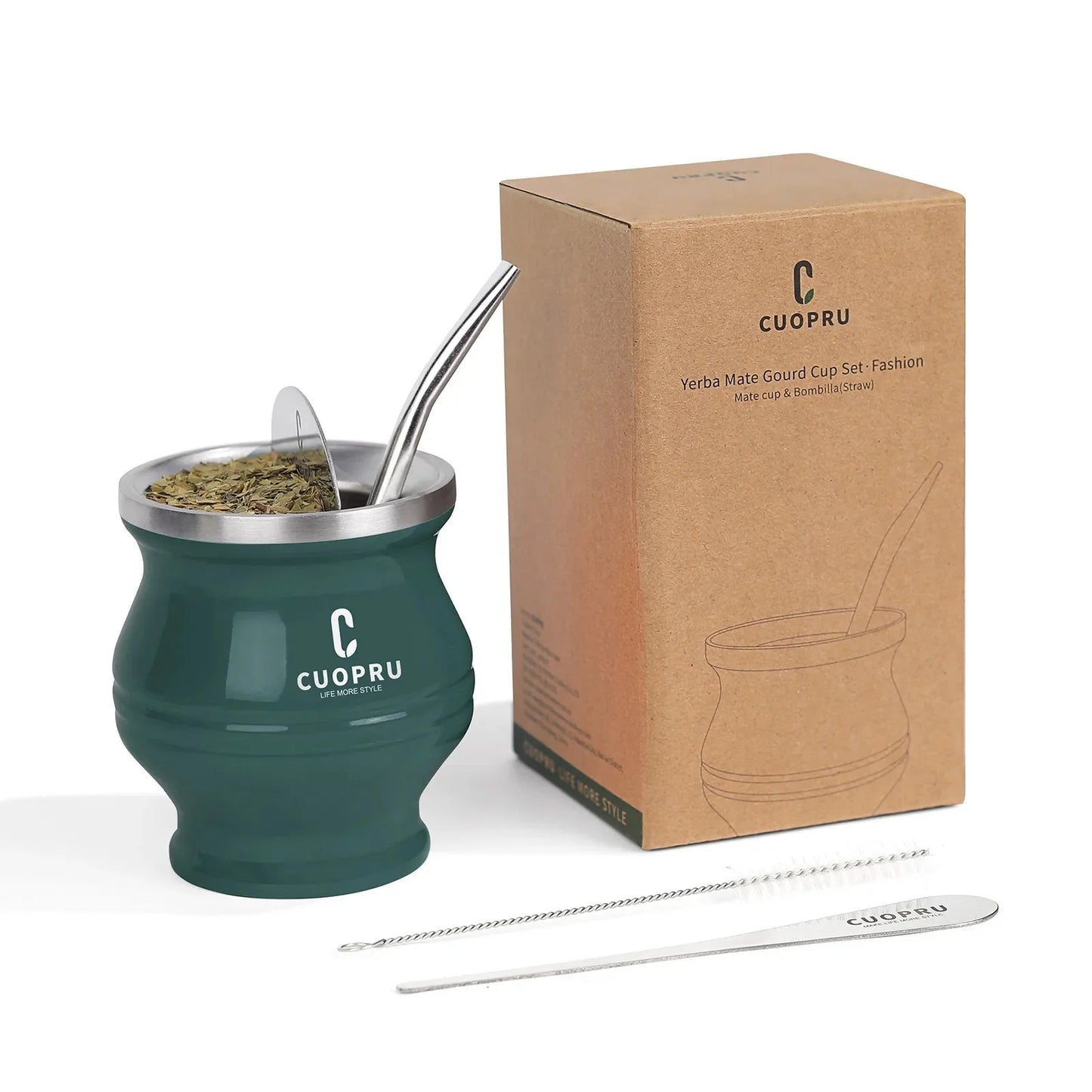 Yerba Mate Cup Double-Wall Stainless Steel With Bombilla Straw