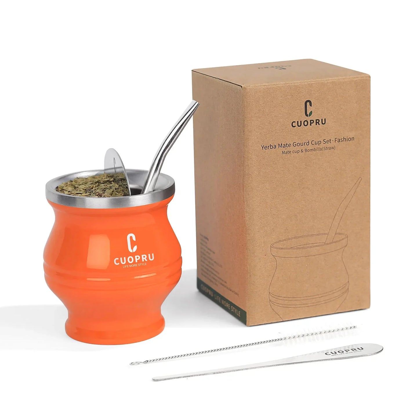 Yerba Mate Cup Double-Wall Stainless Steel With Bombilla Straw