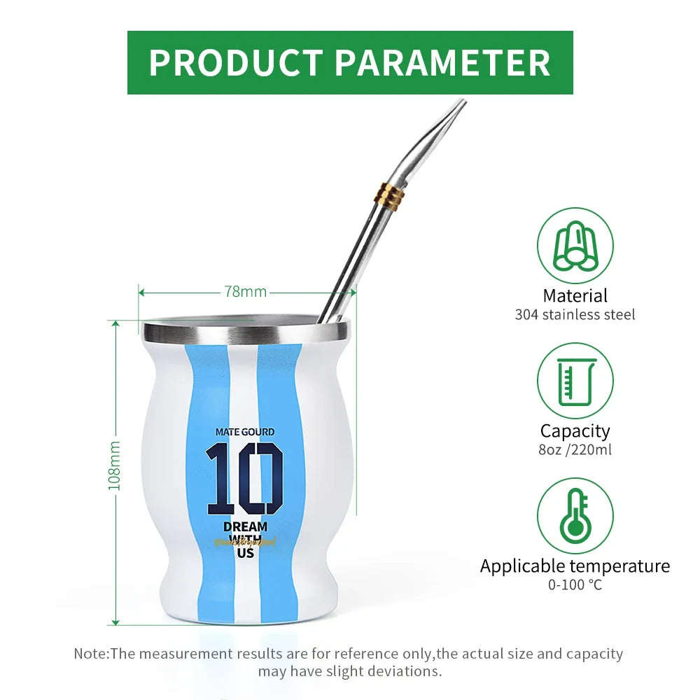 Yerba Mate Cup Set Stainless Steel Bombilla & Brush