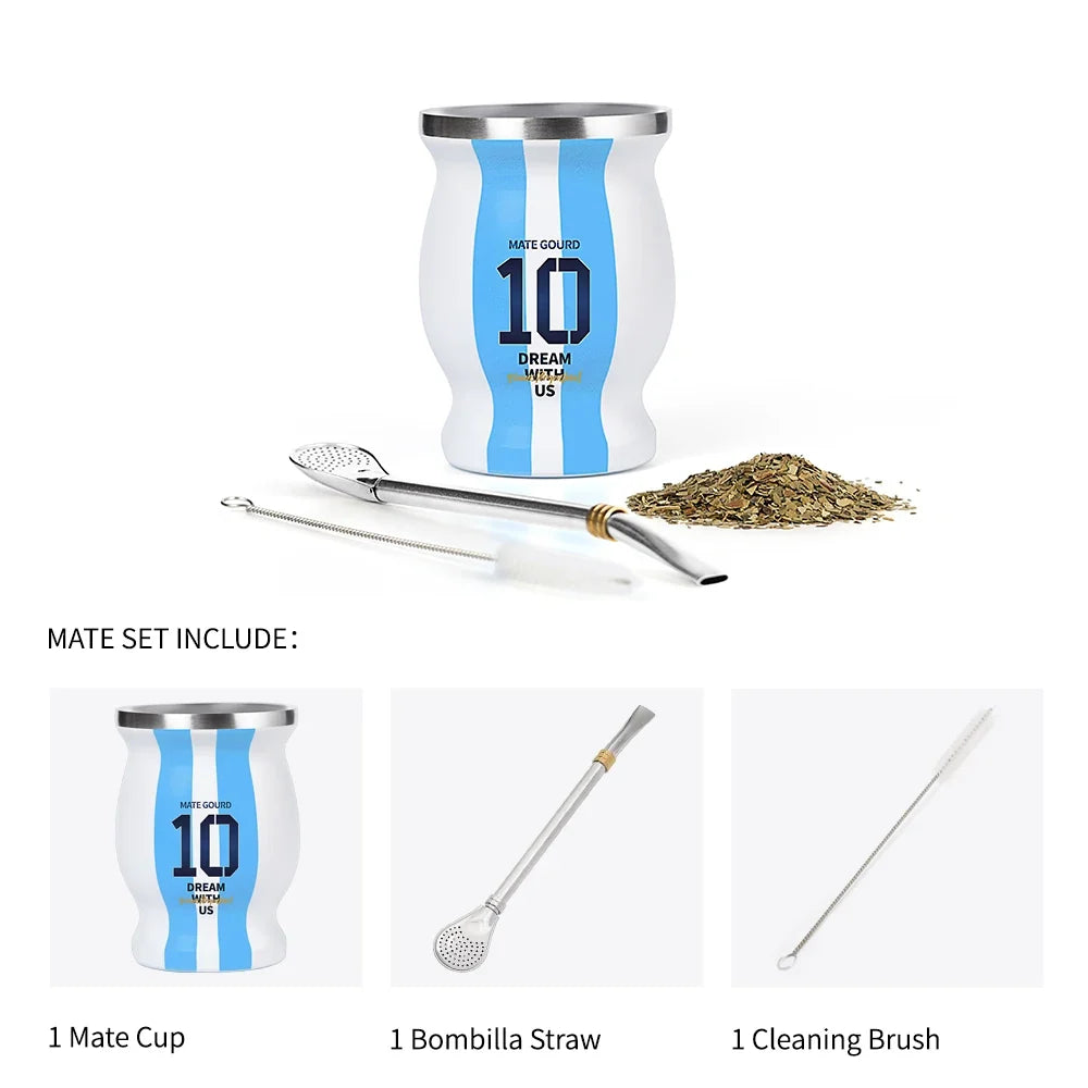 Yerba Mate Cup Set Stainless Steel Bombilla & Brush