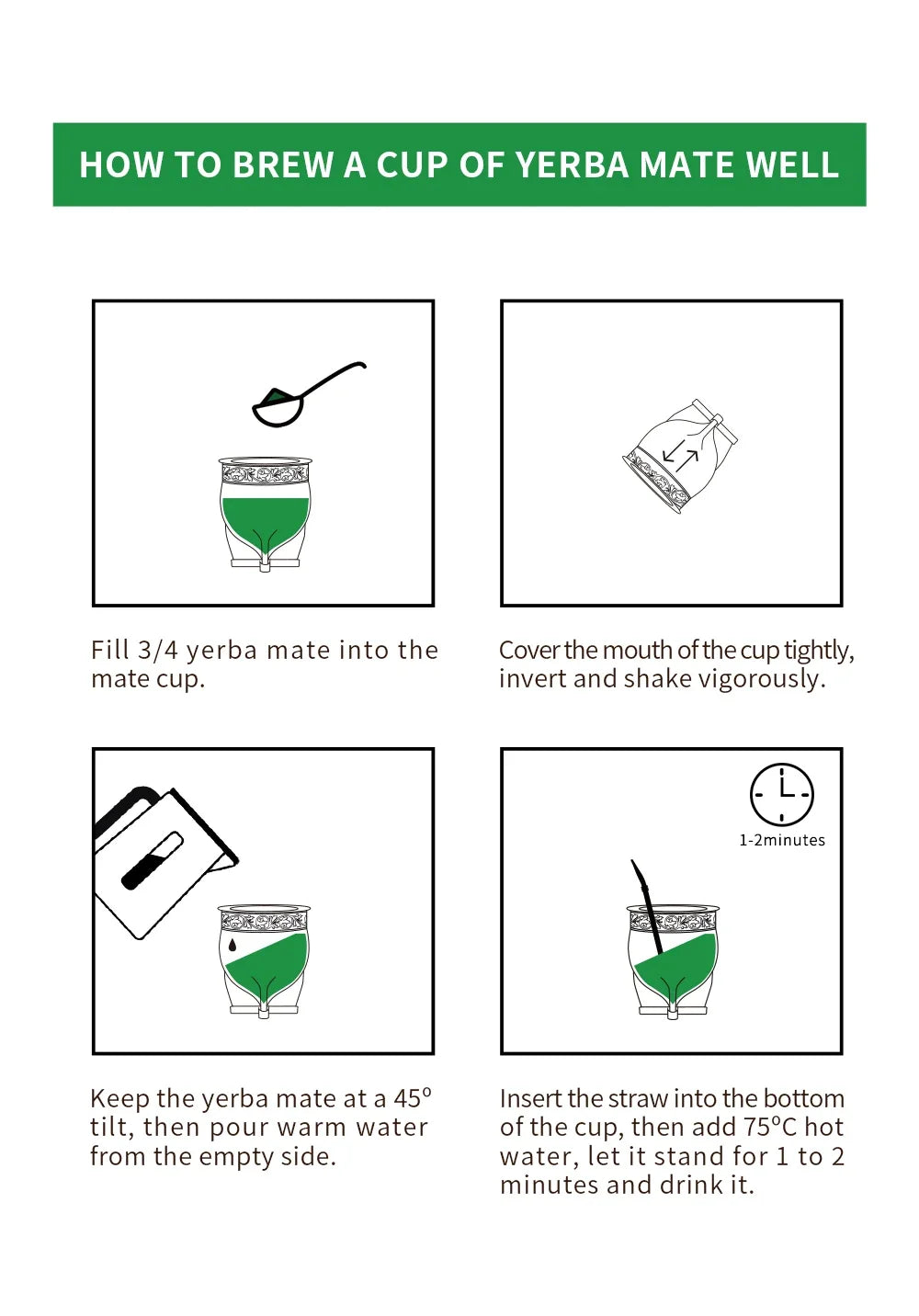 Yerba Mate Set Stainless Steel Reusable Bombilla & Brush