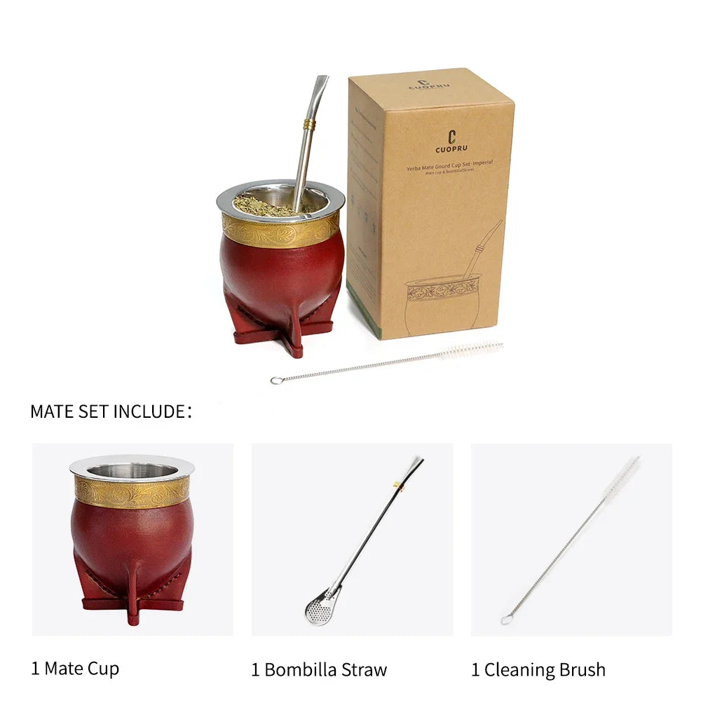 Yerba Mate Set Stainless Steel Reusable Bombilla & Brush