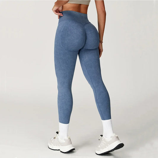Yoga Leggings Seamless Ribbed High-Waist Ankle-Length