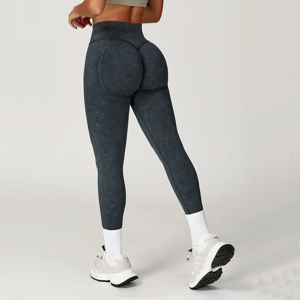 Yoga Leggings Seamless Ribbed High-Waist Ankle-Length