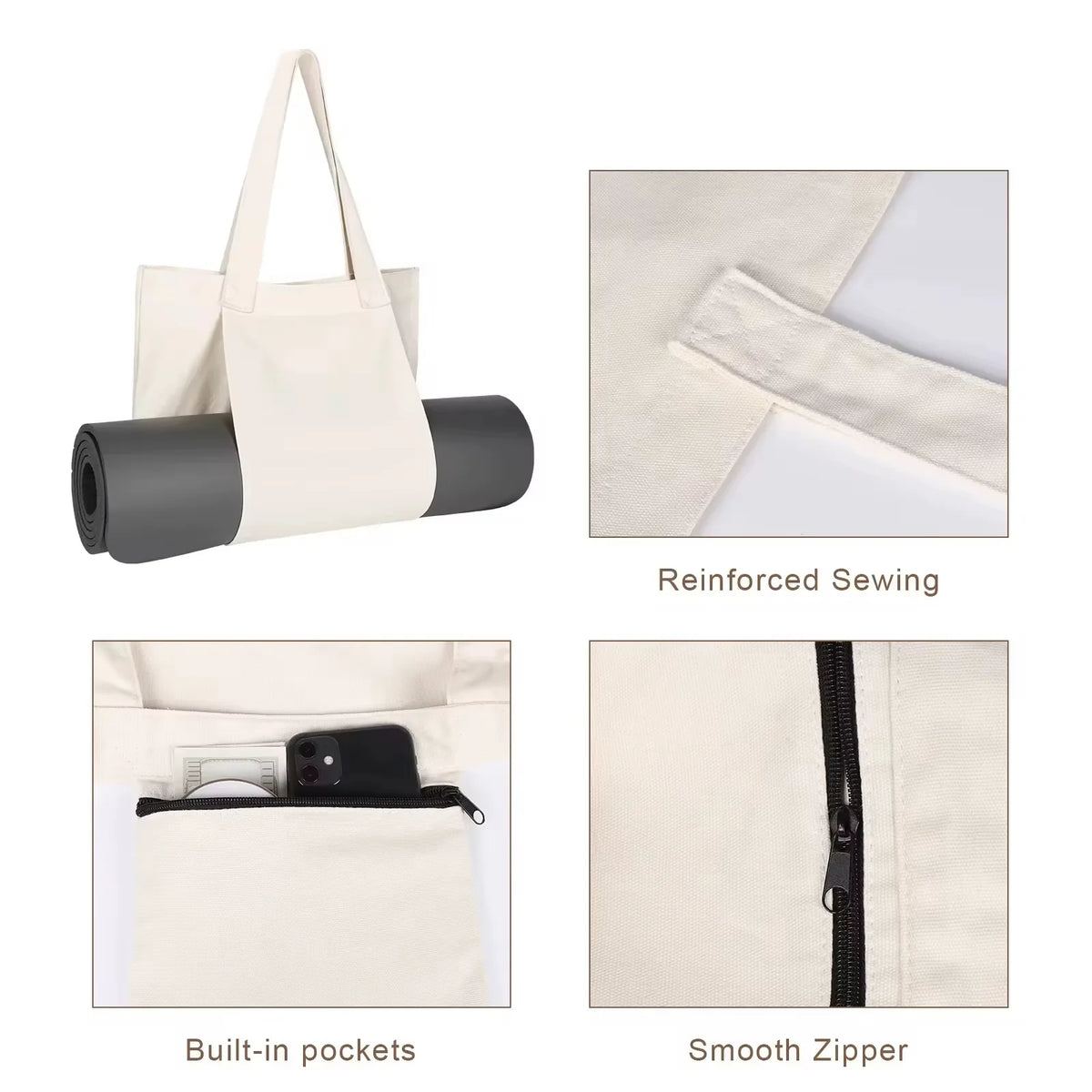 Yoga Mat Carry Bag Canvas Adjustable Strap Extra Storage