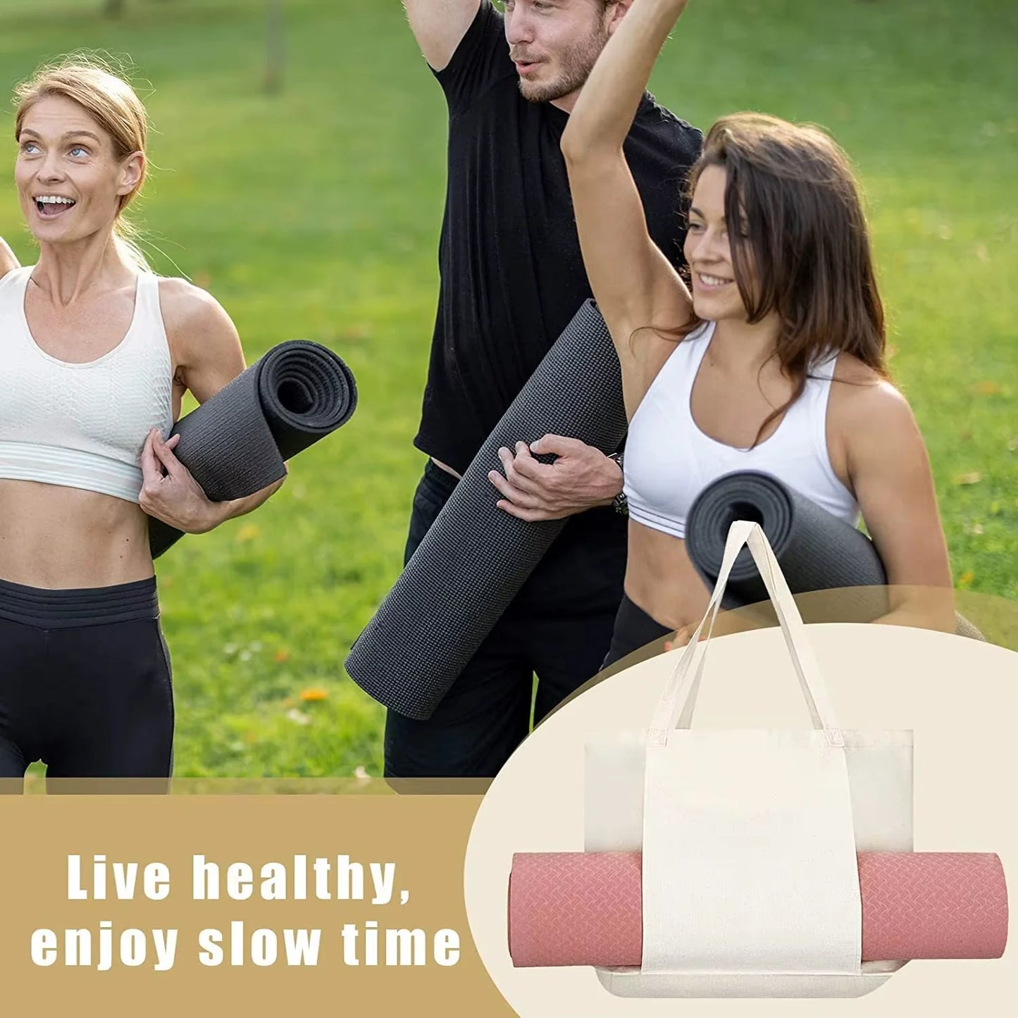 Yoga Mat Carry Bag Canvas Adjustable Strap Extra Storage