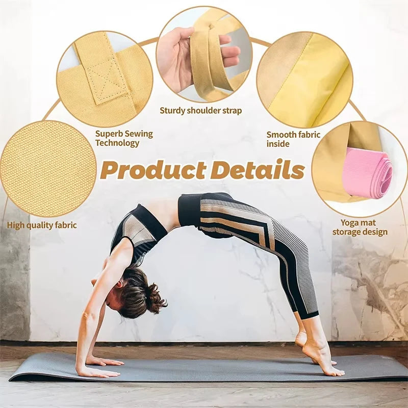 Yoga Mat Carry Bag Canvas Adjustable Strap Extra Storage