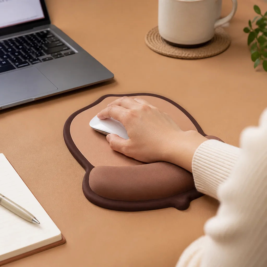 Contoured Wrist Rest Mouse Pad (Desk-Safe Surface)