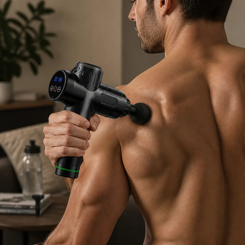 Cordless Rechargeable Percussion Massage Gun (30-Speed, Interchangeable Heads)