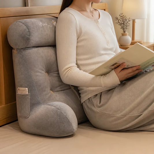 Ergonomic Contoured Lumbar Pillow With Side Pockets, Removable Cover