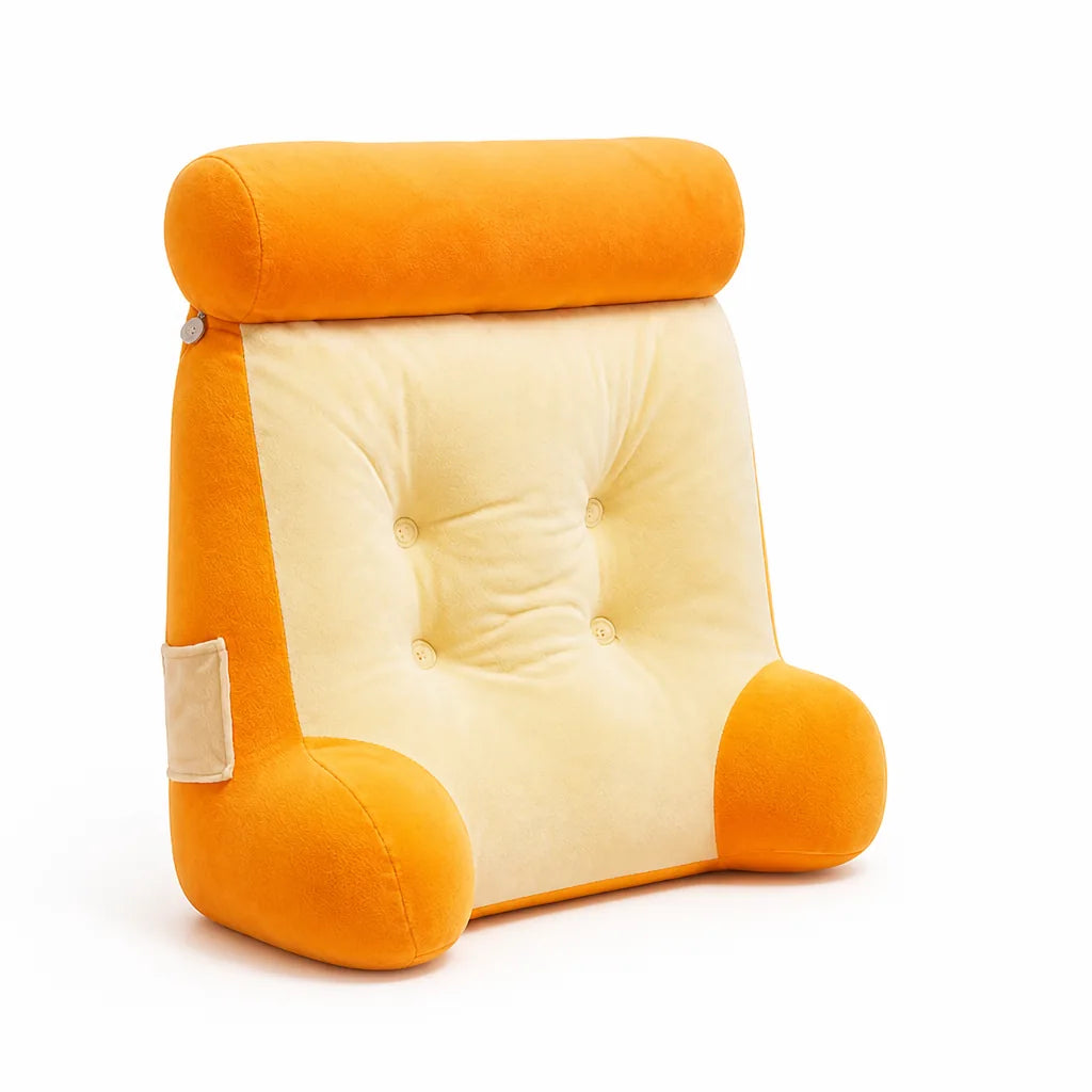 Ergonomic Contoured Lumbar Pillow With Side Pockets, Removable Cover
