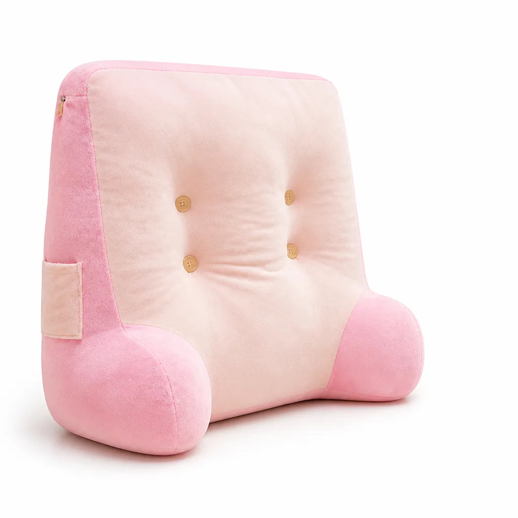 Ergonomic Contoured Lumbar Pillow With Side Pockets, Removable Cover