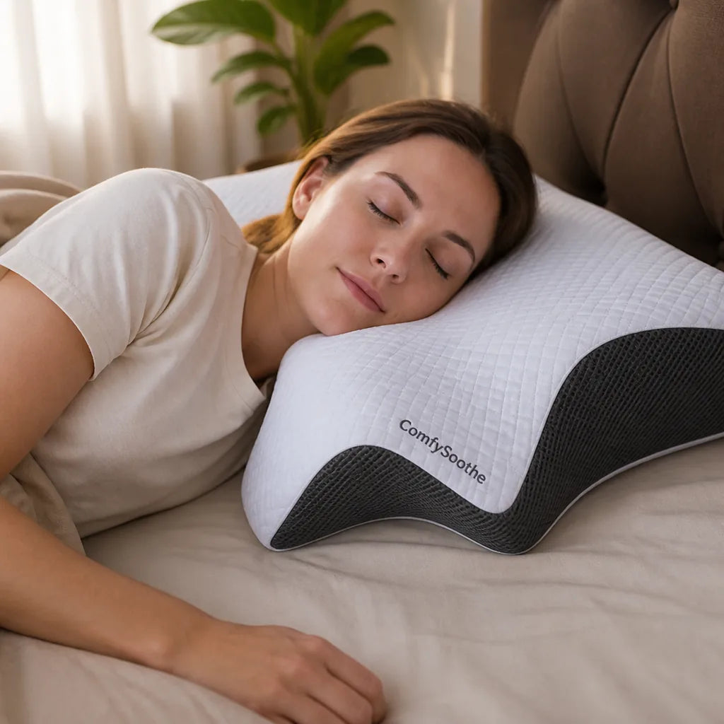 Ergonomic Contoured Support Neck Pillow (Ventilated Hypoallergenic Cover)