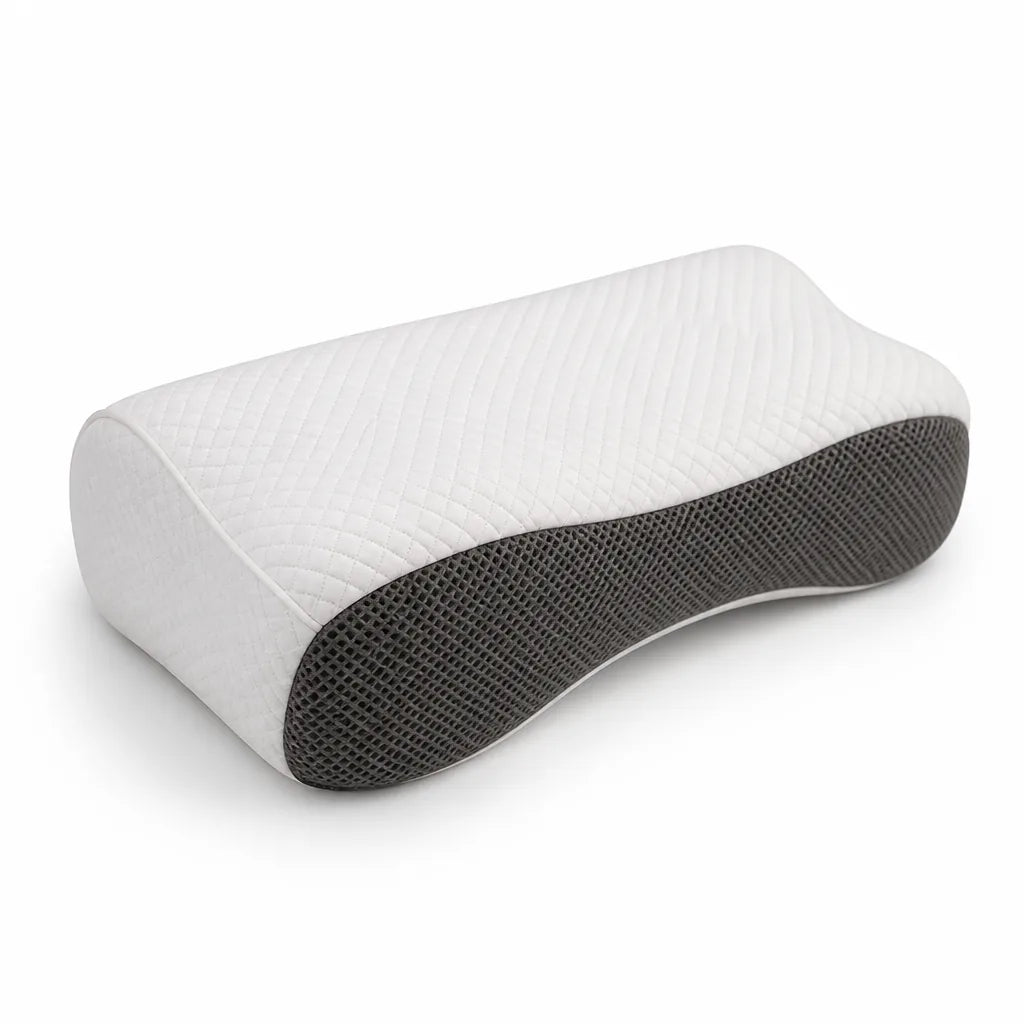 Ergonomic Contoured Support Neck Pillow (Ventilated Hypoallergenic Cover)
