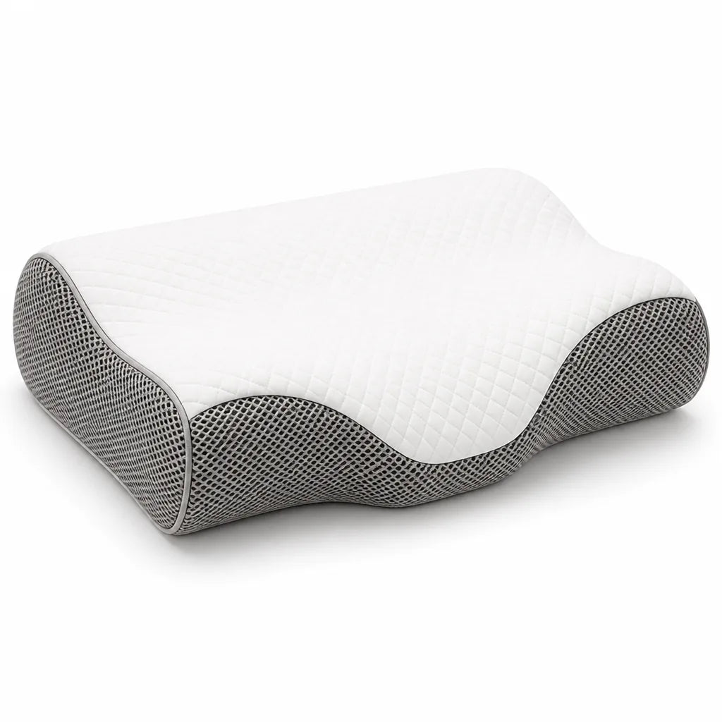 Ergonomic Contoured Support Neck Pillow (Ventilated Hypoallergenic Cover)